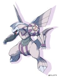  absurdres black_sclera claws colored_sclera commentary_request drop_shadow fang full_body highres no_humans open_mouth palkia pokemon pokemon_(creature) pokemon_focus red_eyes solo tellzeta twitter_username white_background 