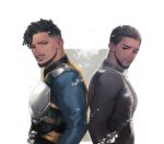  2boys armor beard black_eyes black_hair black_panther_(film) breastplate dark-skinned_male dark_skin facial_hair hairlocs killmonger male_focus marvel marvel_cinematic_universe matsu_(bandan) moonlight_(movie) multiple_boys mustache t&#039;challa 