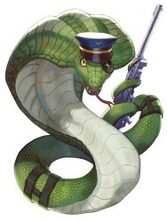  black_viper_13 dairoku_ryouhei eyepatch full_body gun hat holding holding_gun holding_weapon kepi looking_at_viewer military_hat no_humans open_mouth snake solo tongue tongue_out transparent_background ubuki_(tw) weapon yellow_eyes 