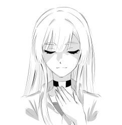  1girl cho_kaguya-hime! choker closed_eyes closed_mouth commentary_request greyscale highres long_hair monochrome portrait runami_yachiyo simple_background solo v6vvvmmn white_background 