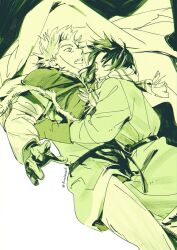  1boy 1girl artist_name cloak commentary couple furehanart gloves gudrid happy highres hug husband_and_wife messy_hair signature smile thorfinn twitter_username untranslatable_commentary vinland_saga 