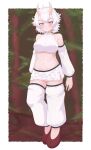  1girl absurdres breasts closed_mouth crop_top detached_sleeves eka_kinoko eyebrows_visible_through_hair grey_eyes highres horns large_breasts looking_at_viewer navel original personification pointy_ears short_hair sleeveless solo spiky_hair white_hair 