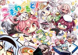  >_< <|>_<|> +_+ 1boy 6+girls :d :p @_@ angel angel_wings anger_vein artist_self-insert asuka_minato ayachi_nene beret black_hat black_thighhighs blue_eyes blue_hair blush blush_stickers bow bowtie braid bright_pupils bun_cover c: character_request chibi chibi_on_head chibi_only closed_eyes closed_mouth commentary_request convenient_leg cover cover_page creator_connection double_bun doujin_cover downturned_eyes eating egg evil_grin evil_smile eyes_visible_through_hair floating_hair flying_sweatdrops food full_body glowing glowing_eyes green_bow green_eyes green_hair grey_hair grey_jacket grin guitar gun hair_between_eyes hair_bow hair_bun hair_intakes hair_ribbon half_up_braid hand_up handgun hapymaher harumi_ena hat hat_bow highres holding holding_food holding_gun holding_ice_cream holding_weapon ice_cream instrument jacket japanese_clothes kamaboko kimono knees_together_feet_apart komowata_haruka limelight_lemonade_jam long_hair long_sleeves looking_at_viewer maid mapo_tofu medium_hair melonbooks midorishita_yumina motion_lines multiple_girls murasame_(senren) mushroom naitou_maia nakamura_yuri narutomaki nontraditional_miko noodles nose_blush on_head open_mouth original otome_domain pink_bow pink_hair profile pudding purple_hair purple_ribbon ramen red_bow red_bowtie red_eyes ribbon sanoba_witch school_uniform senren_banka shaded_face sharp_teeth shirt simple_background smile smug squiggle star_(symbol) star_symbol_background sweatdrop tachibana_kanade teeth tenkuu_no_yumina thigh-highs tomotake_yoshino tongue tongue_out trap twintails two_side_up v v-shaped_eyebrows very_long_hair wavy_mouth weapon white_background white_hat white_kimono white_pupils white_shirt wings witch_hat yellow_eyes yuzusoft 