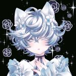  1other androgynous animal_ears bow cat_ears closed_eyes flower fuyuhi_nemu highres nail_polish original pale_skin parted_lips ribbon rose silver_hair white_hair 