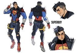  1boy bandaged_arm bandages belt black_eyeliner black_hair blue_bodysuit blue_eyes blush bodysuit bracelet broad_shoulders character_name dc_comics earrings eyeliner facial_hair fingerless_gloves from_behind from_side gloves gold_buckle grin holster jacket jewelry layered_clothes leather leather_jacket lips looking_to_the_side makeup male_focus marvel marvel_rivals marvel_rivals_(style) multicolored_bodysuit multiple_views muscular muscular_arms muscular_male nose open_clothes open_jacket pants red_bodysuit red_gloves red_shoes reference_sheet shoes simple_background skcd_loen sleeveless sleeveless_jacket smile sneakers spiked_bracelet spiked_jacket spikes stubble studded_footwear studded_gloves studded_pants superboy superhero_costume superman_logo thick_eyebrows thigh_holster torn_clothes torn_pants wallet_chain white_background young_justice zipper_pull_tab 