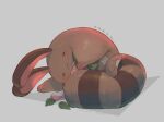  berry_(pokemon) blush brown_fur closed_eyes closed_mouth commentary_request eating food food_on_face grey_background kikuyoshi_(tracco) lying no_humans on_side pokemon pokemon_(creature) sentret 