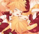  bad_id blonde_hair blush clone closed_eyes detached_sleeves dual_persona headphones headset kagamine_len mouth_hold necktie saliva sleeping vocaloid 