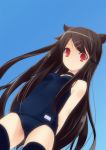  brown_hair cat_ears choker one-piece_swimsuit original red_eyes school_swimsuit solo swimsuit tachibana_(pixiv) thigh-highs thighhighs 