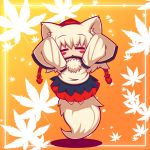  =_= animal_ears blush_stickers chibi closed_eyes hat inubashiri_momiji raion-san short_hair sleeves_past_wrists solo tail tail_stand tokin_hat touhou white_hair wolf_ears wolf_tail 