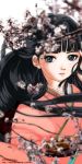  black_hair cherry_blossoms chibigou green_eyes japanese_clothes kimono original solo watermark 