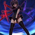  black_hair black_legwear black_thighhighs blush dress houjuu_nue moai_amon red_eyes short_hair solo thigh-highs thighhighs touhou wings zettai_ryouiki 