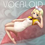  armpits barefoot blonde_hair face feet hair_ribbon kagamine_rin legs ribbon short_dress short_hair solo vocaloid yori 