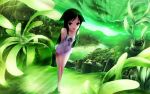  cait dress green_eyes green_hair highres leaf long_hair plant saya saya_no_uta scenery sundress wallpaper 