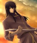  black_eyes cloudy_sky fire_emblem fire_emblem:_seisen_no_keifu fire_emblem_genealogy_of_the_holy_war harushino long_hair male shanan shanan_(fire_emblem) solo sunset sword weapon 