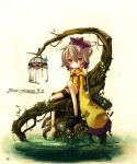  bad_id barefoot birdcage butterfly cage earrings flower grey_hair jewelry long_sleeves pixiv pixiv_fantasia pixiv_fantasia_4 tree water 