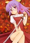  bespectacled bottomless glasses hair_ribbon katana kazami_ruku no_panties ribbon sword touhou watatsuki_no_yorihime weapon 
