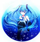  blue_eyes blue_hair detached_sleeves hatsune_miku long_hair nakatanbo necktie thigh-highs thighhighs twintails underwater vocaloid 