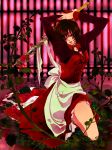  dress flower highres hitobashira_alice_(vocaloid) karakoro lips meiko red_eyes red_hair redhead rose short_hair solo sword vocaloid weapon wink 