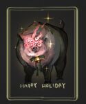  bell border bow bowtie copyright_request extra_eyes green_bow green_bowtie happy_holidays highres looking_at_viewer miso_katsu neck_bell new_year no_humans original pig signature sparkle 