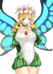  1girl blonde_hair braid breasts brown_eyes butterfly_wings fairy flower hair_flower hair_ornament long_hair looking_at_viewer mercedes_(odin_sphere) negresco odin_sphere pointy_ears simple_background solo twin_braids white_background wings 