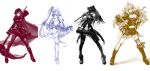  4girls blake_belladonna boots breasts cape dress full_body highres long_hair looking_at_viewer multiple_girls negresco pantyhose ruby_rose rwby scythe short_hair simple_background smile weapon weiss_schnee white_background yang_xiao_long 