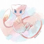  blue_eyes bright_pupils commentary_request full_body highres kotone11152 looking_at_viewer mew no_humans outline pokemon pokemon_(creature) solo toes twitter_username white_pupils 