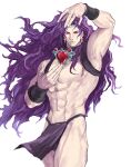  1boy abs battle_tendency floating_hair holding holding_jewelry holding_necklace horns jewelry jojo_no_kimyou_na_bouken kars_(jojo) loincloth long_hair male_focus muscular muscular_male necklace red_stone_of_aja solo topless_male wavy_hair wristband yepnean 