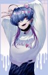  1boy absurdres aki_(xxparadexx) androgynous bishounen blue_hair colored_tips ear_piercing earrings fang fangs hair_ornament hairclip highres jewelry male_focus mask mouth_mask multicolored_hair nail_polish original pale_skin piercing purple_hair tattoo yandere 