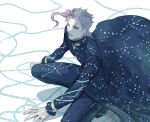  1boy earrings gakuran hierophant_green jewelry jojo_no_kimyou_na_bouken kakyoin_noriaki long_coat male_focus pink_hair purple_hair school_uniform solo stand_(jojo) tentacles yepnean 