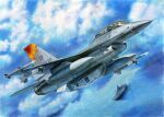 aim-9_sidewinder aircraft aircraft_carrier airplane box_art canopy_(aircraft) clouds cloudy_sky commentary_request f-16_fighting_falcon fighter_jet jet koizumi_kazuaki_production looking_to_the_side military military_vehicle missile ocean original pilot pilot_helmet pilot_suit ship signature sky vehicle_focus warship watercraft weapon 