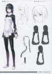  1girl absurdres black_eyes black_hair breasts character_sheet digimon digimon_story:_cyber_sleuth digimon_story:_cyber_sleuth_-_hacker&#039;s_memory ears highres kamishiro_yuuko long_hair looking_at_viewer official_art small_breasts solo yasuda_suzuhito younger 