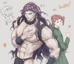  1boy back-to-back battle_tendency bracer dio_brando gakuran horns jojo_no_kimyou_na_bouken jojo_pose kakyoin_noriaki kars_(jojo) loincloth long_hair male_focus muscular muscular_male pointing pose redhead revealing_clothes school_uniform solo stardust_crusaders topless_male wavy_hair yepnean 