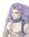  1boy battle_tendency circlet earrings eyeshadow horns jewelry jojo_no_kimyou_na_bouken kars_(jojo) licking_lips long_hair makeup male_focus muscular muscular_male purple_hair red_eyes solo tongue tongue_out topless_male wavy_hair yepnean 