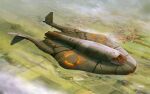  2others aircraft airplane canopy_(aircraft) clouds commission english_commentary field flying glowing highres house military military_vehicle multiple_others original pilot pvtskwerl road science_fiction town tree vehicle_focus 