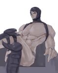  1boy battle_tendency crossed_legs earrings head_scarf jewelry jojo_no_kimyou_na_bouken kars_(jojo) long_hair muscular muscular_male revealing_clothes sitting solo topless_male wavy_hair yepnean 