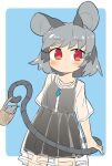  1girl alternate_costume animal animal_ears basket black_dress blush border closed_mouth collarbone cowboy_shot dress eyebrows_visible_through_hair grey_hair ini_(inunabe00) mouse mouse_ears mouse_tail nazrin red_eyes see-through_dress short_hair short_sleeves solo tail touhou white_border 