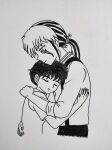  1boy 1girl black_hair female hug male mao_(mao) mao_(takahashi_rumiko) nanoka_kiba white_hair 