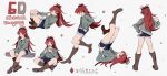  absurdres boots fur-trimmed_shorts fur_trim highres long_hair long_sleeves mahou_shoujo_madoka_magica multiple_views ponytail red_eyes redhead sakura_kyouko sanyang003 shorts simple_background sitting standing upside-down 