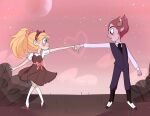  1boy 1girl blonde_hair blue_eyes female horns male red_eyes redhead star_butterfly star_vs_the_forces_of_evil tom_lucitor 