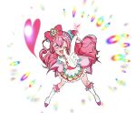  1girl :d blush choker commentary_request cure_precious delicious_party_precure earrings eyelashes feelily hair_ornament hair_ribbon happy highres jewelry long_hair magical_girl nagomi_yui open_mouth pink_choker pink_hair pink_theme precure ribbon simple_background sketch smile solo violet_eyes 