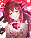  1girl azuma_yuki bangs blush detached_sleeves earrings hair_ornament heart-shaped_gem highres jewelry long_hair looking_at_viewer original red_eyes redhead solo 