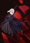 1girl absurdres artoria_pendragon_(all) artoria_pendragon_(fate) bangs black_dress black_ribbon blonde_hair braid closed_mouth commentary_request dark_excalibur dress excalibur_morgan_(fate) fate/grand_order fate/stay_night fate_(series) french_braid from_below gothic_lolita hair_bun henoaokamoheji highres holding holding_sword holding_weapon juliet_sleeves lolita_fashion long_sleeves looking_at_viewer puffy_sleeves ribbon saber_alter sidelocks sword weapon yellow_eyes