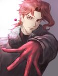  1boy alternate_costume fur-trimmed_collar gloves jojo_no_kimyou_na_bouken kakyoin_noriaki kankito male_focus red_gloves redhead solo stardust_crusaders turtleneck violet_eyes 