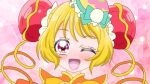  1girl anothe_man blonde_hair commentary cure_yum-yum delicious_party_precure drill_hair eyelashes hair_ornament hanamichi_ran highres looking_at_viewer magical_girl pink_eyes precure simple_background sketch solo twintails 