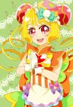  1girl blonde_hair commentary cure_yum-yum delicious_party_precure drill_hair eyelashes hair_ornament hanamichi_ran highres iguotu711 looking_at_viewer magical_girl pink_eyes precure simple_background sketch solo twintails 