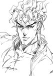  1boy dio_brando earrings greyscale headband heart jacket jewelry jojo_no_kimyou_na_bouken male_focus monochrome official_style sashiyu solo stardust_crusaders turtleneck 