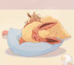  animal_focus ball closed_eyes commentary_request cushion eevee facing_viewer fang flareon indoors lying no_humans on_side oniwa_nwai open_mouth poke_ball poke_ball_(basic) pokemon pokemon_(creature) sleeping 