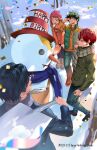  1girl 3boys absurdres bangs blue_eyes blurry boku_no_hero_academia burn_scar caricature casual character_name confetti dated depth_of_field english_text hair_between_eyes happy_birthday heterochromia highres iida_tenya long_bangs male_focus midoriya_izuku multicolored_hair multiple_boys redhead scar scar_on_face sennen_suisei short_hair shovel smile snow snowman solo_focus split-color_hair todoroki_shouto two-tone_hair uraraka_ochako white_hair winter_clothes 