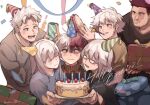 2girls 3boys beard birthday birthday_cake birthday_party blue_eyes blurry blurry_foreground blush boku_no_hero_academia box burn_scar cake candle confetti dated endeavor_(boku_no_hero_academia) english_text facial_hair family food fruit gift gift_box glasses grey_eyes hair_between_eyes happy_birthday hat heterochromia highres instrument long_bangs long_hair long_sideburns looking_at_another looking_at_object looking_at_viewer medium_hair multicolored_hair multiple_boys multiple_girls mustache open_mouth party party_hat party_popper redhead runi_1225 scar scar_on_face short_hair sideburns solo_focus spiky_hair split-color_hair spoilers strawberry streamers stubble surprised tambourine todoroki_fuyumi todoroki_natsuo todoroki_rei todoroki_shouto todoroki_touya twitter_username two-tone_hair white_hair 