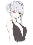  1girl bangs bare_shoulders black_shirt breasts character_request closed_mouth collarbone eyebrows_visible_through_hair girls_frontline hair_ornament ingerdoll long_hair looking_at_viewer medium_breasts shirt solo upper_body violet_eyes white_background white_hair 